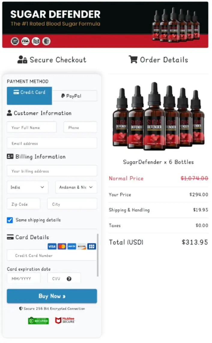 Sugar Defender Supplement Order Page